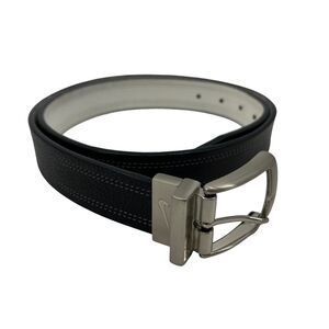 Nike Belt Mens 40 Black White Stitched Leather Reversible Buckle 2 Sided Golf